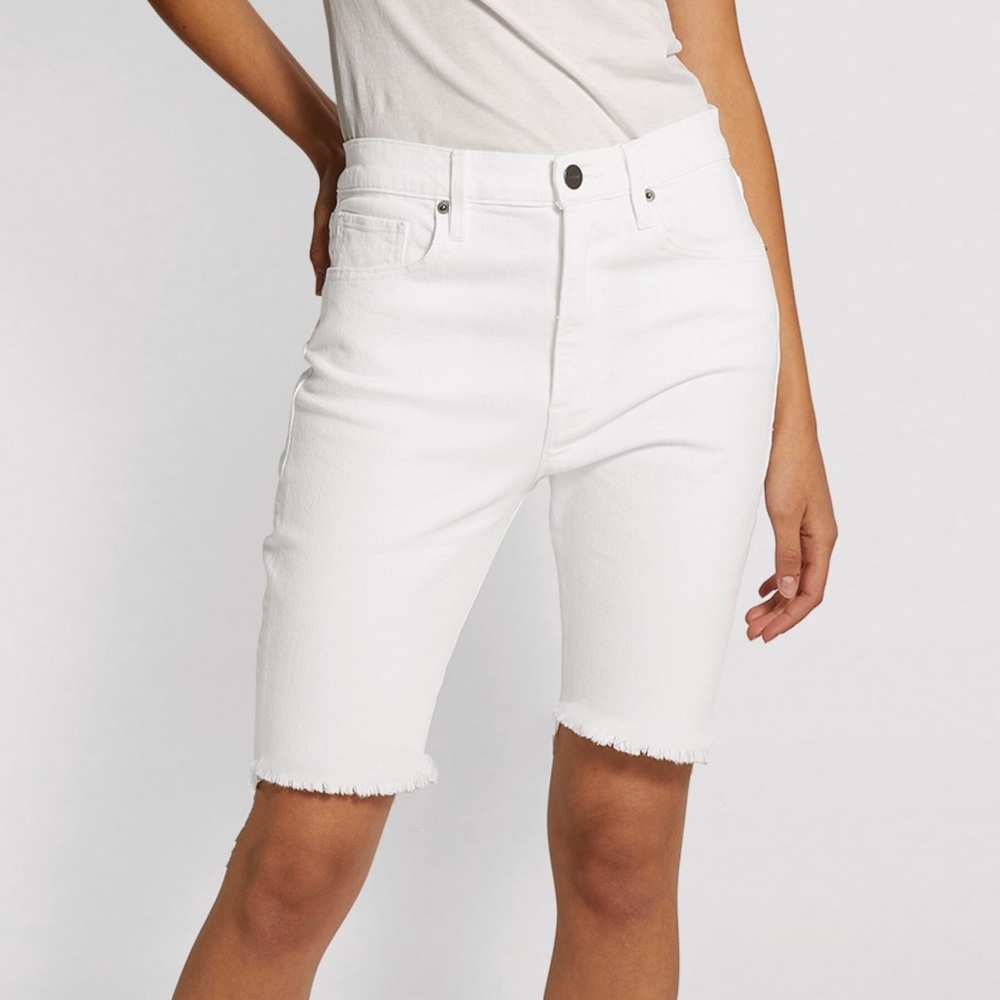 Emanuel Ungaru denim white bermuda shorts with pockets raw hem womens Size 10/44
